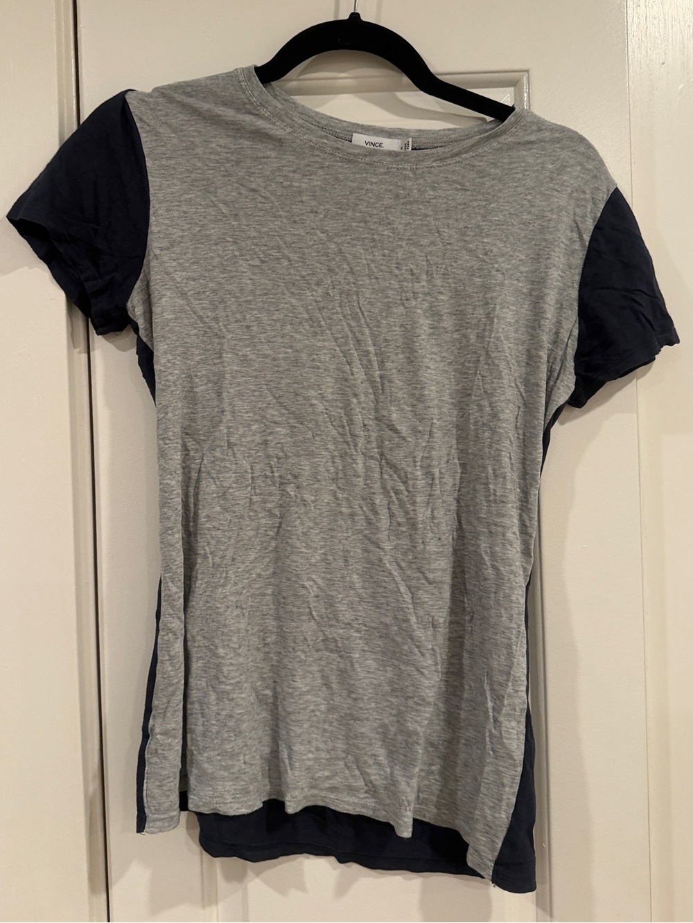 Vince Womens Medium Grey and Navy Short Sleeve Colorblock Tee M small